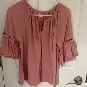 Old Navy Pink Bell Sleeve Blouse with Tie Front